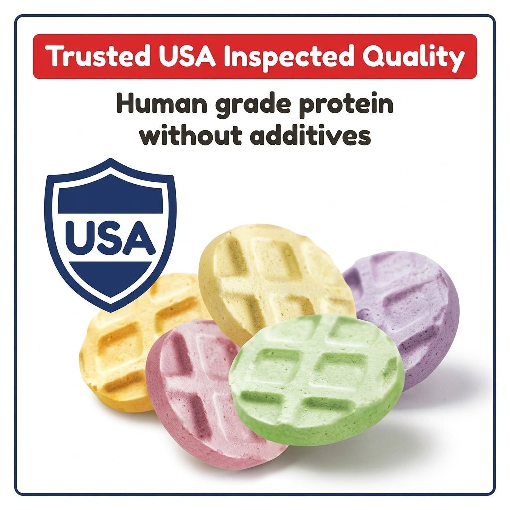 Human Grade Freeze Dried Waffles - Healthy Treats for Cats & Dogs - 4 Flavors - Inspected in USA - Chef - Kitty