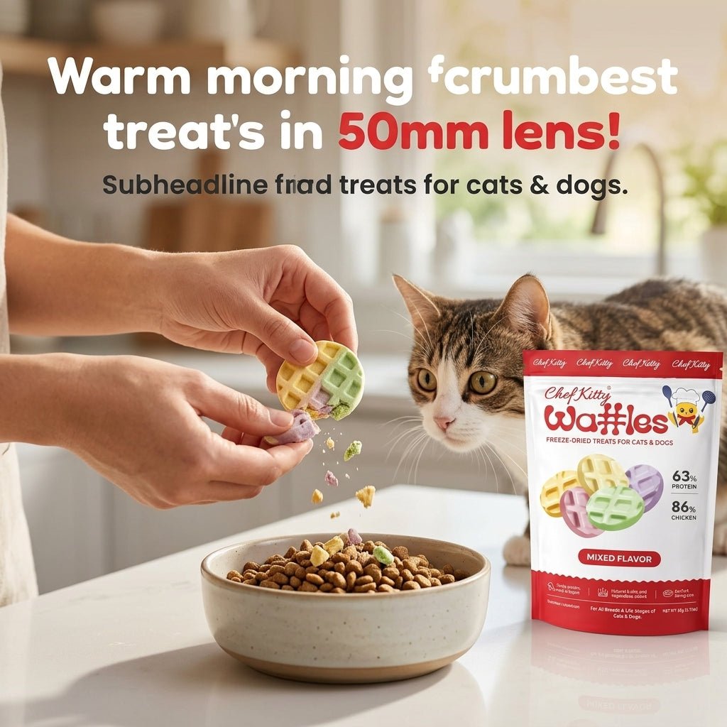 Human Grade Freeze Dried Waffles - Healthy Treats for Cats & Dogs - 4 Flavors - Inspected in USA - Chef - Kitty