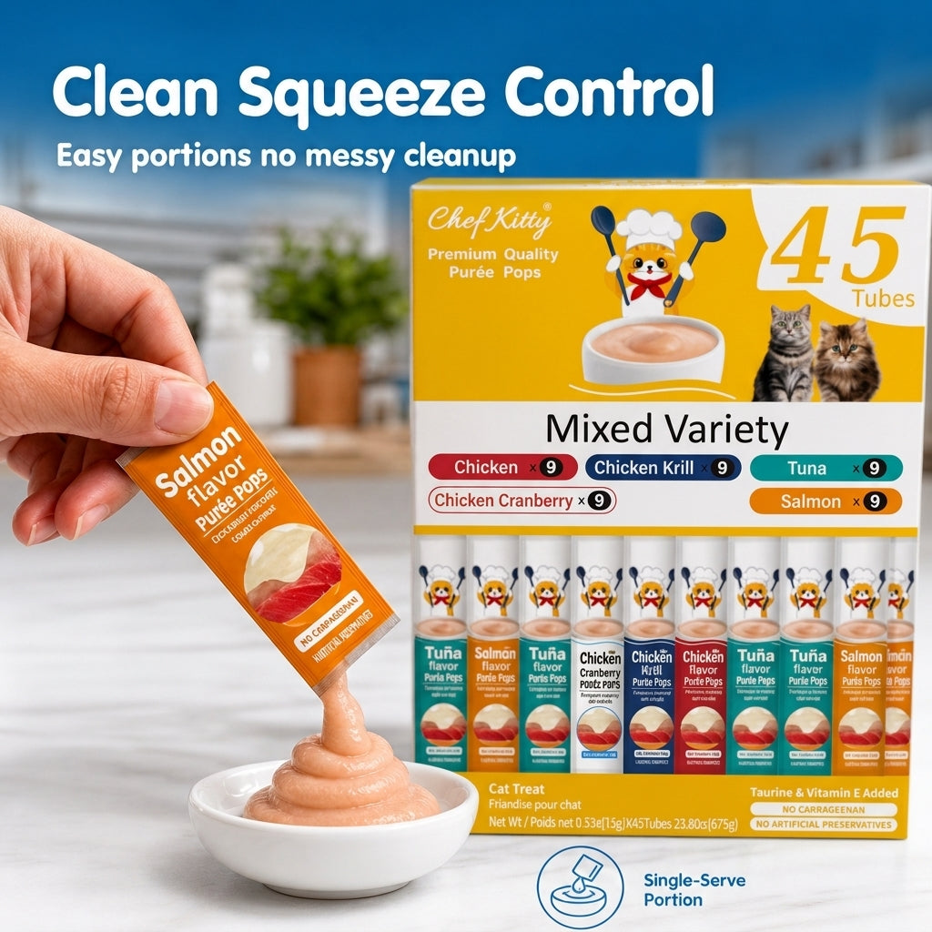 Chef Kitty Purée Pops - Grain-Free Cat Treats 45 Pack