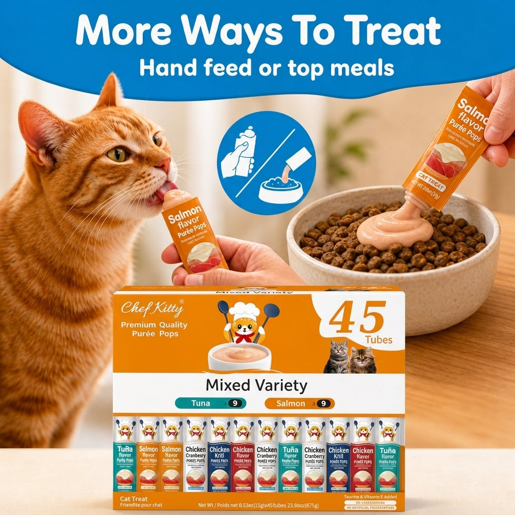 Chef Kitty Purée Pops - Grain-Free Cat Treats 45 Pack