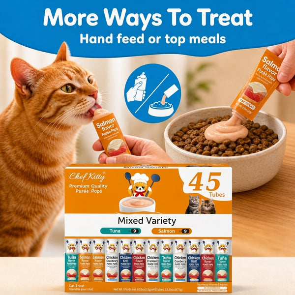 Chef Kitty Purée Pops - Grain-Free Cat Treats 45 Pack