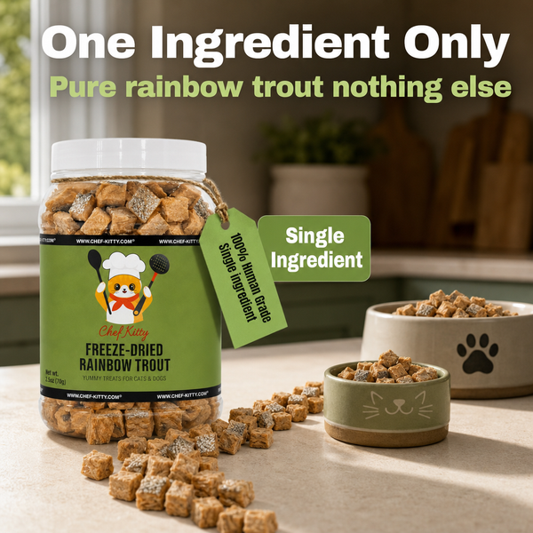 Chef Kitty Freeze Dried Rainbow Trout Cat Treats | Idaho Farm-Raised, Cat & Dog Food Toppers | Single Ingredient | Omega-3, High Protein | Grain Free Dog Treats | No Additives | Made in USA