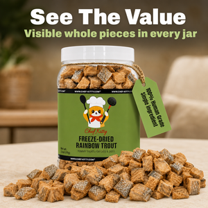 Chef Kitty Freeze Dried Rainbow Trout Cat Treats | Idaho Farm-Raised, Cat & Dog Food Toppers | Single Ingredient | Omega-3, High Protein | Grain Free Dog Treats | No Additives | Made in USA
