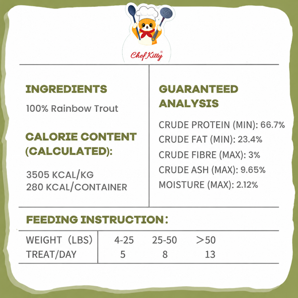 Chef Kitty Freeze Dried Rainbow Trout Cat Treats | Idaho Farm-Raised, Cat & Dog Food Toppers | Single Ingredient | Omega-3, High Protein | Grain Free Dog Treats | No Additives | Made in USA