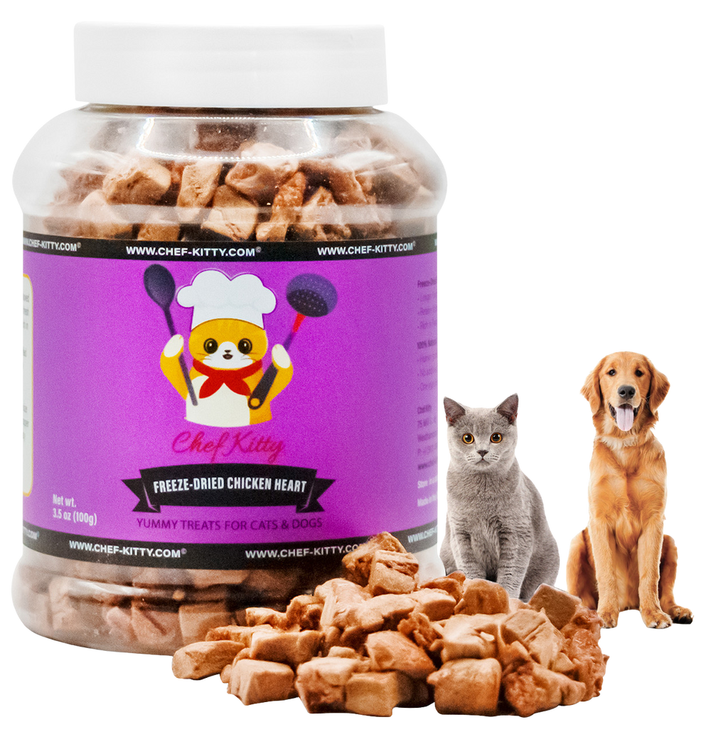 USA Tested and Inspected Freeze DriedChicken Heart Pet Treats - Healthy & Tasty for Cats & Dogs! - Chef - Kitty