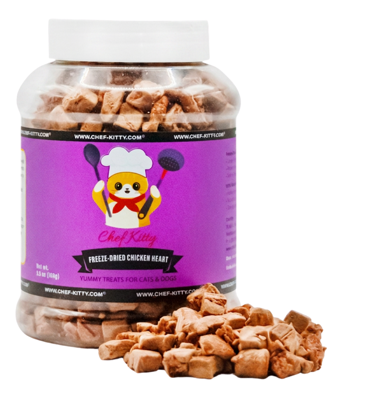 USA Tested and Inspected Freeze DriedChicken Heart Pet Treats - Healthy & Tasty for Cats & Dogs! - Chef - Kitty