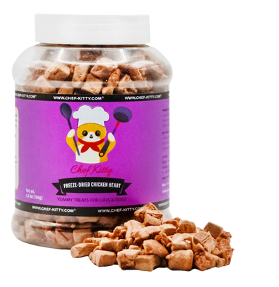 USA Tested and Inspected Freeze DriedChicken Heart Pet Treats - Healthy & Tasty for Cats & Dogs! - Chef - Kitty