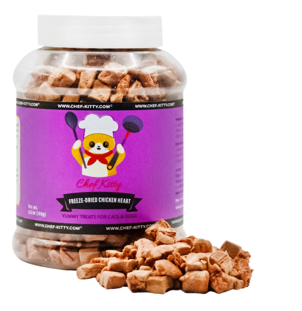 USA Tested and Inspected Freeze DriedChicken Heart Pet Treats - Healthy & Tasty for Cats & Dogs! - Chef - Kitty
